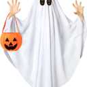 Ghost Costume for Kids, Toddler Ghost Costume with Pumpkin Bag, Spooky Halloween Costumes Boys Girls Cosplay Dress Up