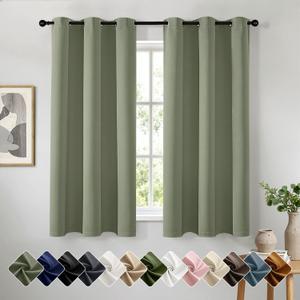 Woaboy Sage Green Blackout Curtains for Bedroom Living Room 63 Inch Long 2 Panels, Solid Thermal Insulated Grommet Drapes, Room Darkening Sunlight Blocking Window Treatments, W40 x L63 Inch