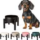 Raised Ceramic Dog Bowl - Elevated Food Water Dish with Stainless Steel Stand - for Small to Medium Dogs - 6 Inch - 2 Cups (28.75 fl oz) - Black, Medum 