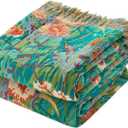 LUTBM Boho Throw Blanket for Bed Cotton Spring Blankets Twin Size for Bedroom Living Room All Season Lightweight Floral Embroidery Reversible Quilt for Couch Sofa Chair 60"x80" Home Decor