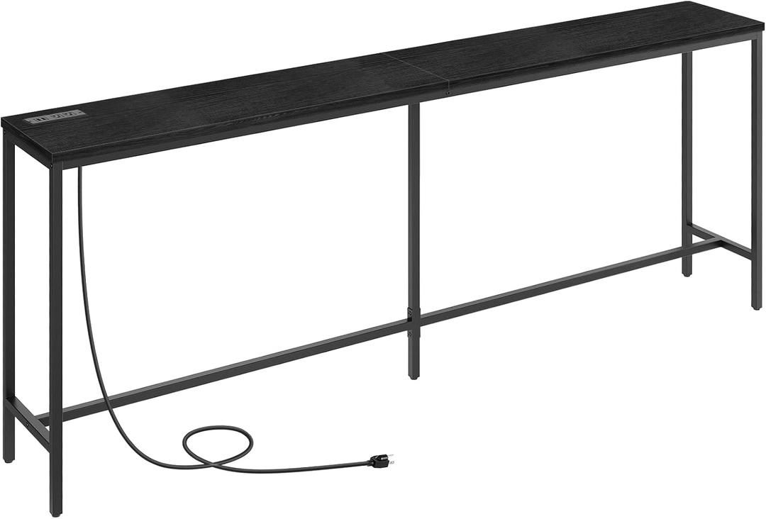 Console Table with Power Outlet, 78.7" Narrow Sofa Table, 11.8" Wide Industrial Entryway Table with USB Ports, Behind Couch for Entryway, Hallway, Foyer, Living Room, Black CTBK320E01 (78.7"L x 11.8"W x 31.7"H, Black)