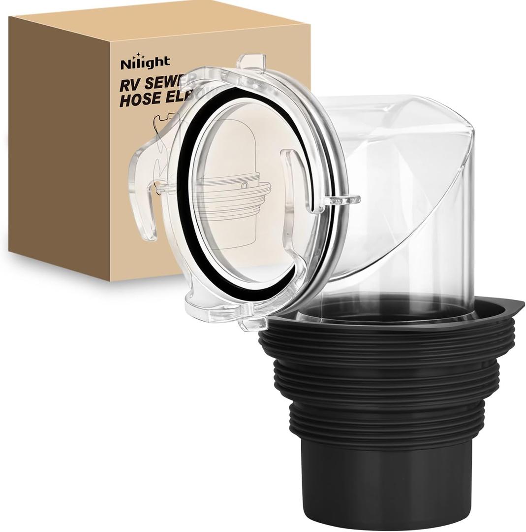Nilight 90 Degree RV Sewer Hose Fittings with 4-in-1 Adapter, Clear RV Sewer Hose Elbow Leak-Proof Connection & Odor-Tight Seal Fits 4 Sizes of Dump Station Inlets for Campers Travel Trailers, Black