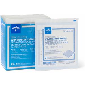 Medline Woven Gauze Sponges, Sterile, 12-Ply, 4 x 4 Inches, Box of 25 x 2