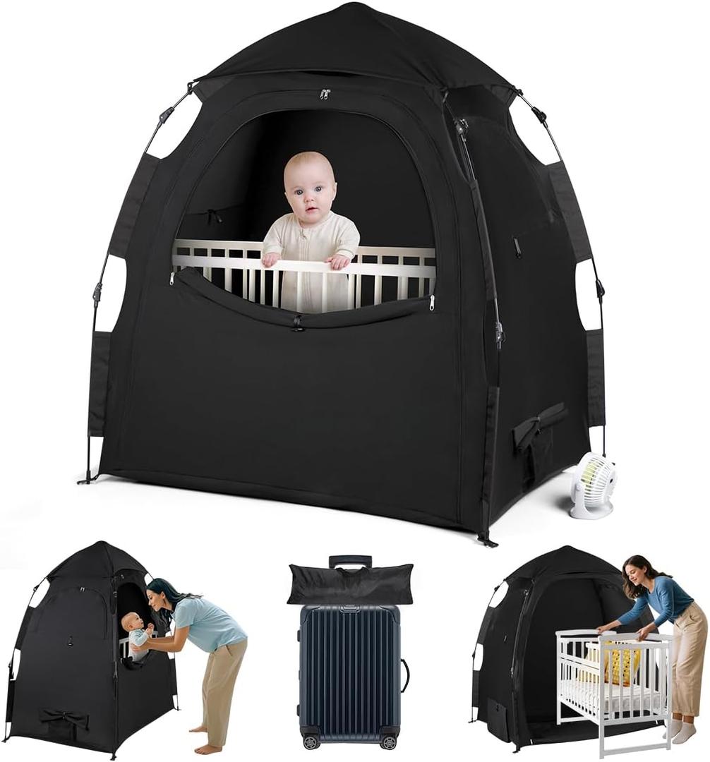 Pack N Play Blackout Cover Sleep Pod - Baby Sleep Tent 1-Click Set Up Portable, Crib Blackout Canopy Cover Block 95% Light Suitable for Babies and Toddlers