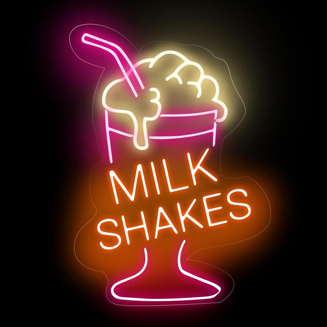Milk Shake Neon Sign Milkshake Sign Custom For Coffee Shop Bar Decor Drink Sign Boba LED Neon Light For Restaurant Coffee Light Up Signs for Dessert Shop Bar Decor (Large)