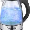 Megachef Stainless Steel Light Up Tea Kettle, 1.7L, Clear Glass (1.8 Quarts)