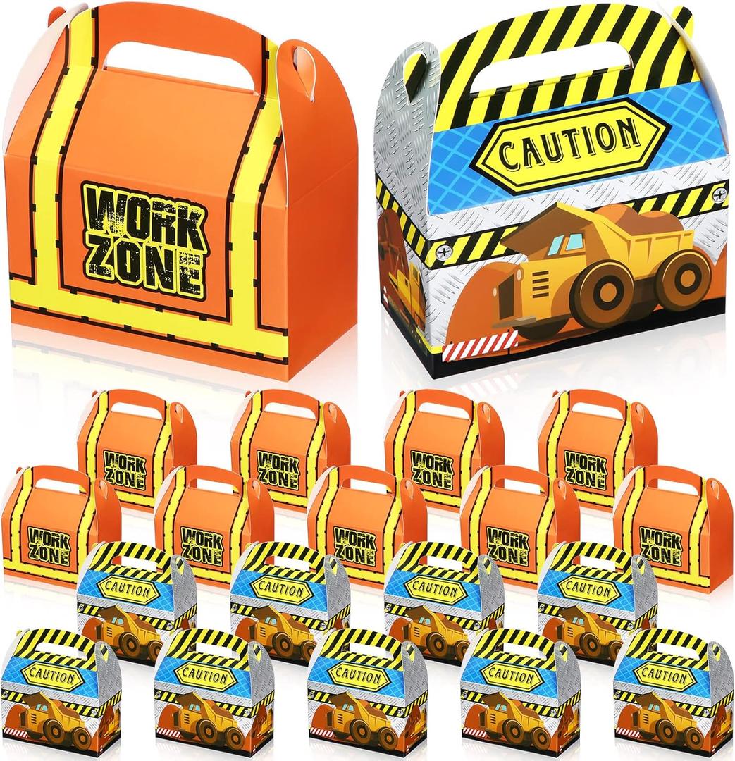 Marspark 20 Pieces Construction Treat Boxes Birthday Party Supplies Construction Truck Party Favor Box Paper Candies Goody Boxes for Boys Girls Birthday Decoration 4.8 x 2.4 x 4.8 Inch