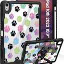 for iPad (A16) 11th Generation 11 Inch 2025 Case, for iPad 10th Generation Case 2022 10.9 Inch - Women Girls Cute with Pencil Holder & Stand Clear Girly Kawaii Design Protective Hard Cover (Paw Print)