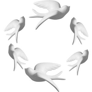 Set of 6 White Ceramic Birds Doves Sparrows Swallows Wall Mounted Decor Hanging for Bedroom Livingroom Garden Wall Sculptures