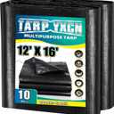 Black Tarp 12x16 Feet, 10 Mil Thick Waterproof Poly Tarps Cover UV Resistant, Rip & Tear Proof with Metal Grommets Every 20 Inches