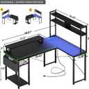 Aheaplus Small L Shaped Gaming Desk with LED Lights & Power Outlets, Reversible L-Shaped Computer Desk with Monitor Stand & Storage Shelf, Corner Desks Home Office Desk with Storage Bag, Black
