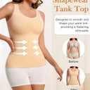 Shapewear Camisoles With Built in Bra Tummy Compression V Neck Tanks Top for Women Slimming Lace Cami Body Shaper (Beige, M)
