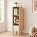 3 Cube Bookcase, Wooden Book Shelf Cube Storage Organizer with Legs, 3 Tier Bookshelf Freestanding Open Shelves for Bedroom, Living Room, Home Office (Oak, 3 Cube)