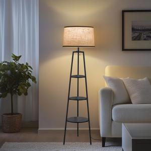 EOEYYOYB 3 Tier Shelf Floor Lamps for Living Room, Modern Standing Lamp with 3 Color Temperature Led Bulb, Tall Lamps for Bedroom and Office, Walnut