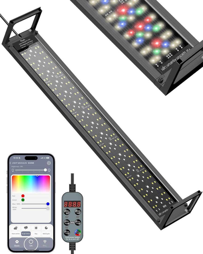 Pawfly Aquarium Light for Plants, 24 W Bluetooth Fish Tank Light, Full Spectrum Aquarium Lights for 30"-36" Fish Tanks, Extendable 24/7 LED Lights with Timer Modes & Adjustable Brightness (App control)