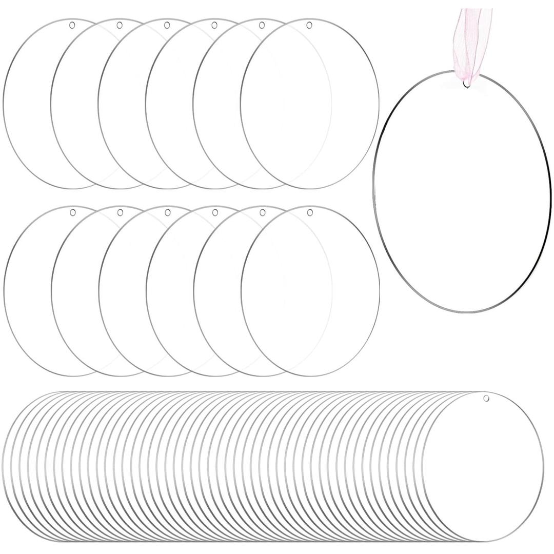 100 Pcs 4 Inch Round Acrylic Blanks Ornament, Clear Disc Circle with Holes, Acrylic Keychain Blanks for DIY Projects, Vinyl, Christmas Decor, Engraving, Painting