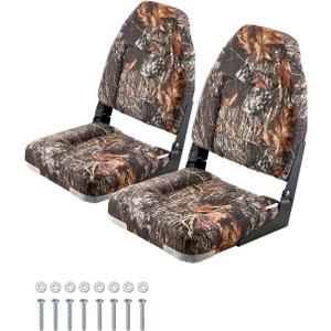 VEVOR Camo Boat Seat, Folding Fishing Camouflage High Back Boat Seat 2 Pack with Thickened Sponge Cushion & PU Polyester Fabric, Aluminum Alloy Hinges, Flip Up for Boats, Yachts, Ships