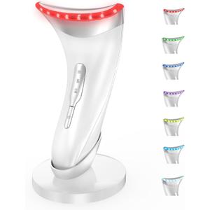 7 Color LED Neck Face Massager Red Light Care Beauty Device, Vibration & Heat Facial Sculptor Massager Tool for Anti-Wrinkle Skin Care, Ideal for Home Travel Gifts, White