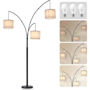 DLLT Modern Floor Lamp for Room: 3-Light Black Tree Dimmable Floor Lamps with Gray Shades for Living Room - Arc Standing Lamp for Bedroom - Tall Floor Lamp for Office Corner 3 LED Bulbs Included