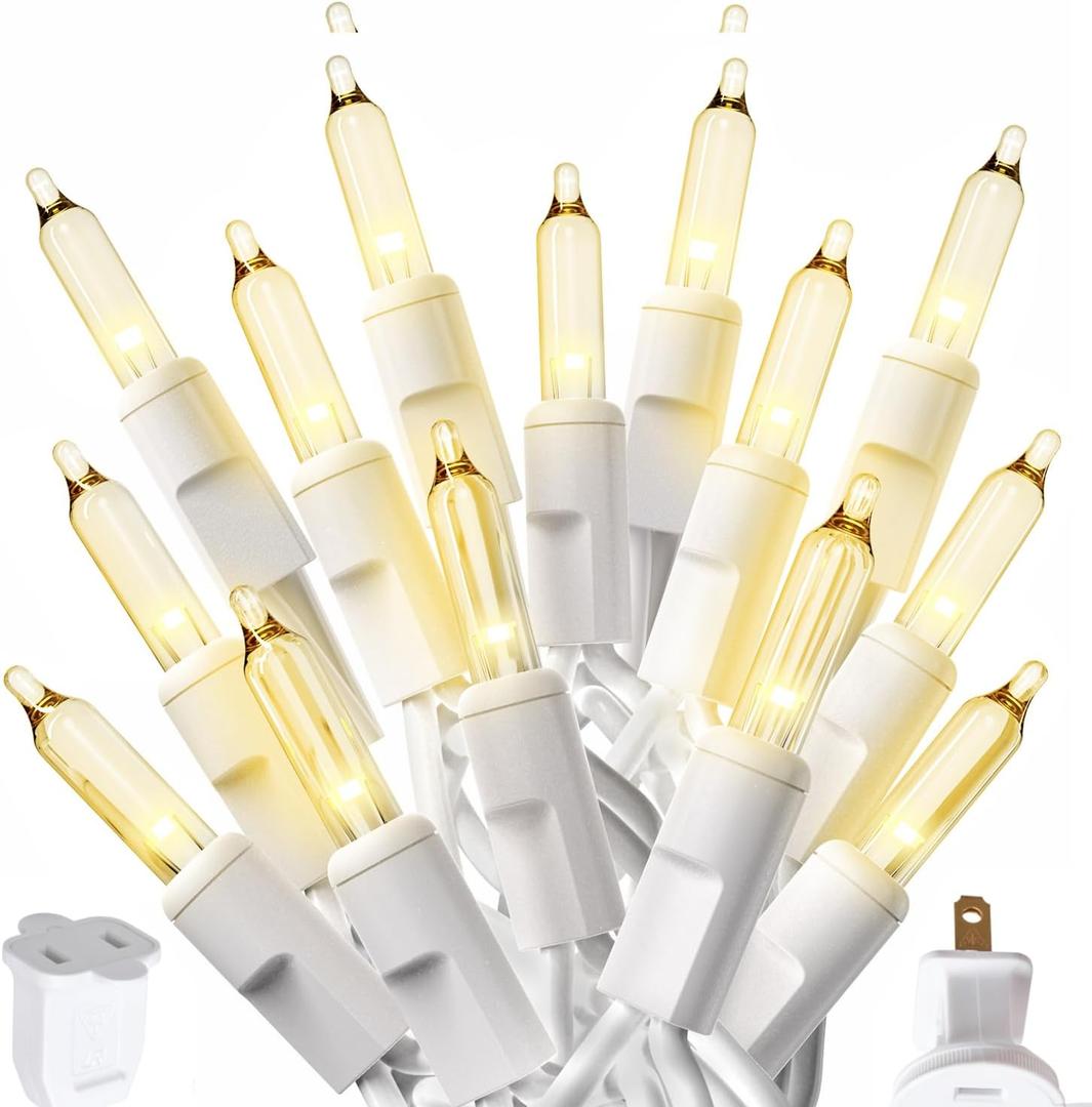 PREXTEX 300 Count Clear Christmas Tree Lights with White Wire - 60 ft Warm White Incandescent Lights for Indoor or Outdoor Use - Holiday String Light for Christmas Trees, Patios, Fences, and More