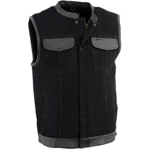 Milwaukee Leather MDM3010 Men's Black Denim Club Style Biker Vest with Leather Trim and Hidden Zipper (X-Large)