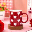 Whaline Valentine's Day 12oz Mug Ceramic Drinking Cup Red White Heart Coffee Mug for Anniversary Wedding Engagement Supplies Table Centerpieces