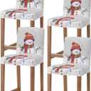 PIEPLE Grey Snowman Bar Stool Cover Set of 4, Christmas Fantasy Forest Winter Snowflake Stretch Removable Bar Stool Chair Covers with Backs Pub Counter Stool Chair Slipcover for Dining Room Cafe