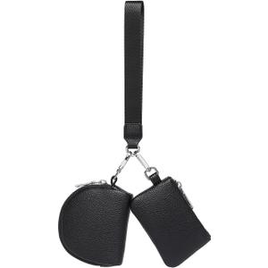 Small Dual Pouch Wristlet Wallet Detachable Mini Zippered Coin Purse Compact Design