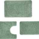 3 Pieces Luxury Bathroom Rug Set with U-Shaped Toilet Rug, Non-Slip Rubber Bottom, Thick Microfiber Fluffy Plush, Water absorption, Quick Dry, Ultra Soft, Bath Mats for Bathroom, Tub(Leaf Green)