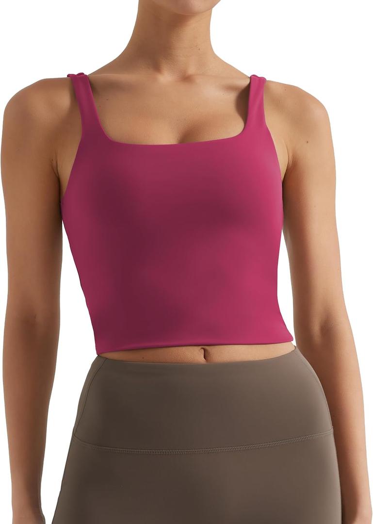 Womens Sports Bra  Workout Crop Tank Tops for WomenSleeveless Square Neck Padded Bras with Built in Bra (Purple, S)