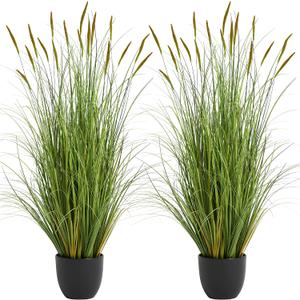 KOL 4ft 2-Pack Artificial Cattail Reed Grass, 47.2 Artificial Indoor Outdoor Fake Onion Grass Plant, Home Office Wedding Decorative Potted Plant Faux Greenery, Housewarming Gift, Green
