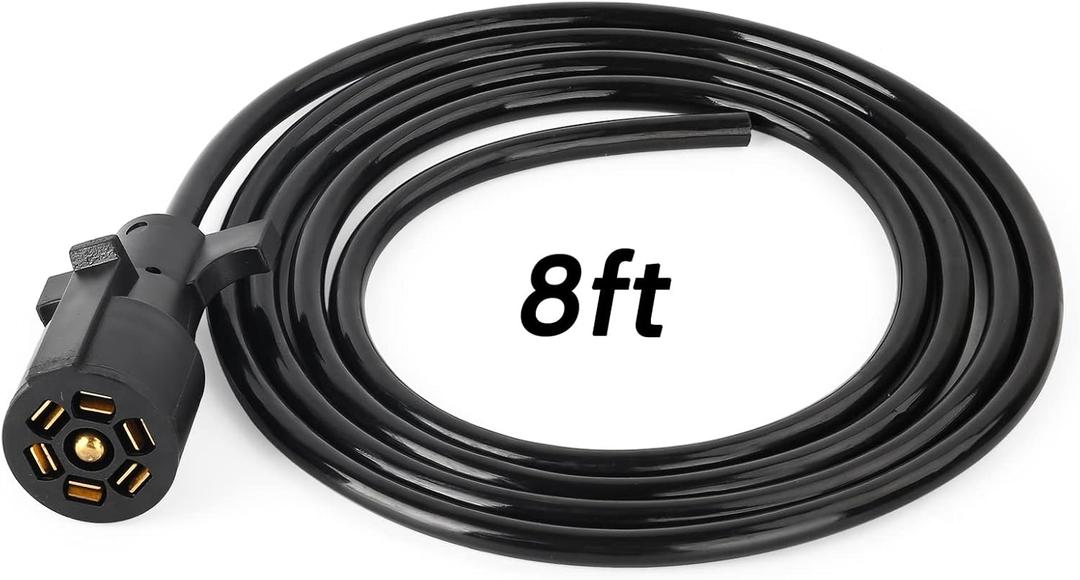 Gilardino 7 Way Trailer Plug, 7 pin Trailer Wiring Harness, 8 Feet 7-Wire Trailer Adapter Cord for RV