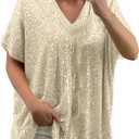 Women's Sparkly Sequin Tops Short Sleeve, Medium