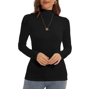 Mock Turtle Neck Long Sleeve Pullover High Neck Undershirt Slim Fit Basic Casual Tee Tops (X-Large, Black)