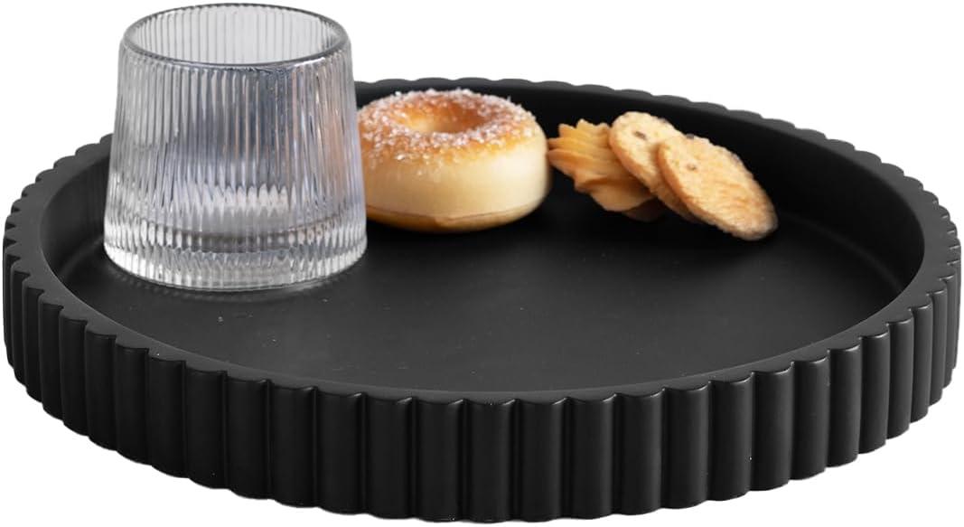 Decorative Tray for Coffee Table, Living Room, Side Table, 11" Black Round Concrete Home Decor Serving Trays for Accent Table, Console Table
