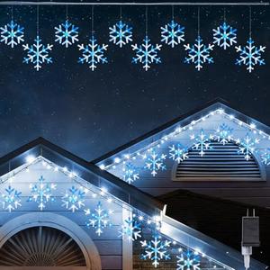 Christmas Snowflake Lights 10-Drop, 9ft 150 LED Twinkling Icicle Style, Waterproof Connectable Hanging for Xmas Indoor Outdoor Porch Eaves Window Curtain Decoration (Blue with White)