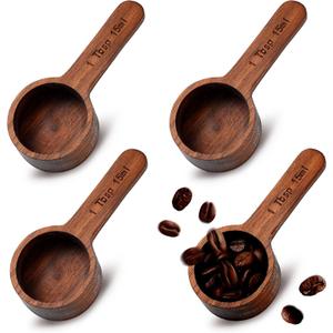 Skyley 4 Pcs Coffee Wooden Scoop for Canisters Jars 15ml 1 Tablespoon Small Coffee Scoop for Ground Café Walnut Wood Measuring Spoons Home Kitchen Accessories for Beans, Tea, Sugar, Bath Salt