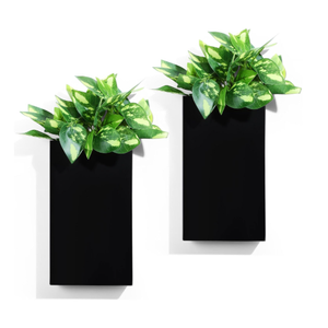 Reallnaive 2 Pack Wall Planters Indoor Plants Metal Wall Vases for Dried Flowers Artificial Plants Modern Farmhouse Vase for Living Room Bedroom Kitchen Decorations(Black,Pothos)