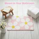 Cute Flower Bath Mat, Non-Slip TPR Backing Ultra Soft Microfiber Bathroom Rug, Machine Washable Absorbent Bath Rug for Tub Shower Sink Bedroom Dorm Restroom Toilet(Pink, 24x16 Inch)