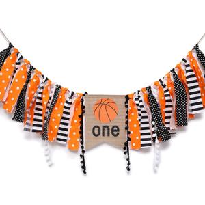 WAOUH Basketball Highchair Banner - High Chair Banner for 1st Birthday, Cake Smash Photo Prop, Fabric Rag Garland