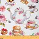 Feelyou Cherry Blossom Floral Fabric by The Yard, Watercolor Teacups Macaroon Cakes Theme Upholstery Fabric for Chairs and Home DIY Projects, Classic Decorative Waterproof Fabric, 2 Yards