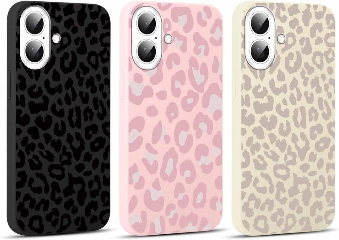 3 Pack Cute Cheetah Print Leopard Phone Case for iPhone 16 6.1 inches, Aesthetic Girly Matte Funda Anti-Scratch Soft Slim Flexible Protective Shockproof Liquid Silicone Cover for Women Girls