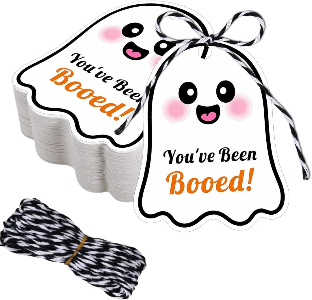 2 x 80 Pcs Valentines Gifts for Her Him,Halloween Tags with String, You've Been Booed Gifts Tag, Happy Halloween Tags for Goodie Bags Ghost Boo Gift Tags for Presents Party Favor Hanging Gift Label