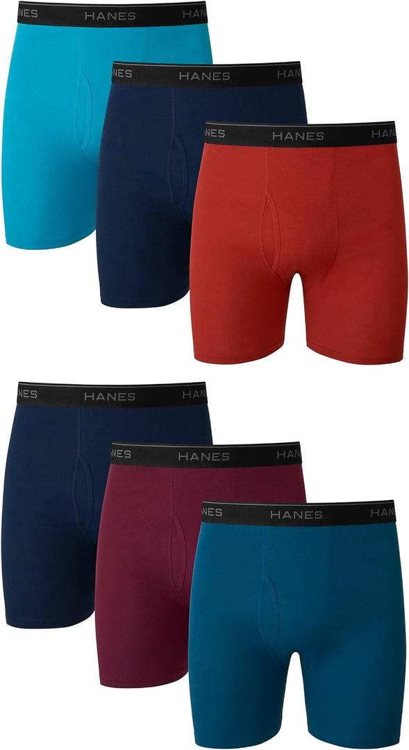 Hanes Men's Boxer Briefs, Cool Dri Moisture-Wicking Underwear, Cotton No-Ride-up for Men, Multi-Packs (Medium, Red/Blue - 6 Pack)
