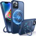 360Rotatable Magnetic Ring for iPhone 14 Plus Case/iPhone 15 Plus Case Compatible with MagSafe [Non-Slip Texture][Built-in Kickstand][Military Shockproof] Translucent Matte Silicone Slim, Blue