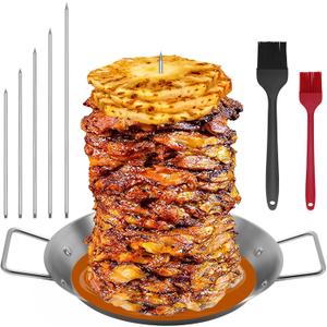 Al Pastor Skewer for Grill, Stainless Steel Vertical Skewer, Brazilian Vertical Spit with 5 Spikes(6"/8/10"/12/14")& Brushes, for Tacos Al Pastor, Shawarma Kebabs Smoker Oven BBQ Dishes (13'')