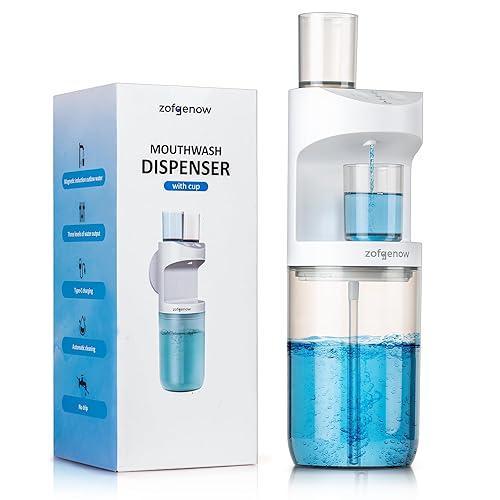 ZOFGENOW Automatic Mouthwash Dispenser for Bathroom,Bathroom Accessories 19.4 Fl Oz Dispensers with Magnetic Cups,Wall Mounted Dispenser,Suitable for All Age Groups, White