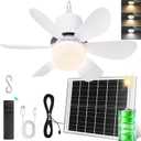 Solar Ceiling Fan with Light, 18000mAh Rechargeable Camping Fan with Remote, 450CFM Strong Airflow, 17.5'' Portable Outside Battery Powered Ceiling Fan for Gazebo, Canopy, Tent, RV, 12.1 x 5.2 x 8.5 inches