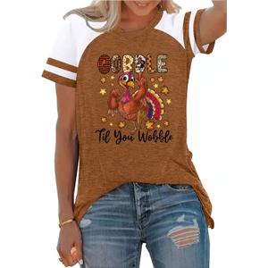 Thankful Grateful Blessed Shirts Women Thanksgiving Pumpkin T-Shirt Raglan Short Sleeve Fall Tshirts (Medium, Brown)