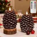LUSHARBOR Pinecone Flameless Candles with Remote Timer, 2 Pack Real Wax Battery Operated LED Candles for Christmas Decorations, Rustic Holiday Table Centerpieces, Winter Home Décor Brown